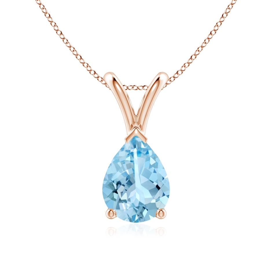 8x6mm AAAA V-Bale Pear-Shaped Aquamarine Solitaire Pendant in 18K Rose Gold 