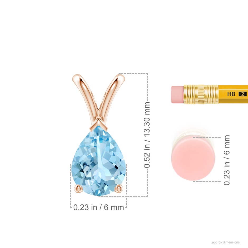 8x6mm AAAA V-Bale Pear-Shaped Aquamarine Solitaire Pendant in 18K Rose Gold ruler