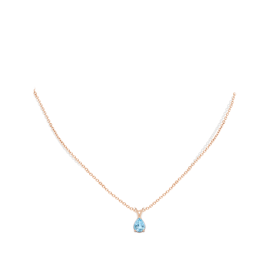 8x6mm AAAA V-Bale Pear-Shaped Aquamarine Solitaire Pendant in 18K Rose Gold pen