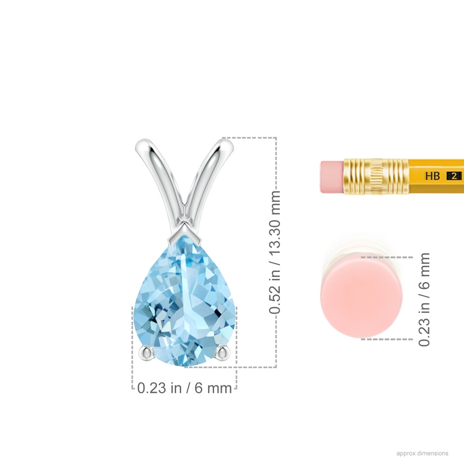 8x6mm AAAA V-Bale Pear-Shaped Aquamarine Solitaire Pendant in White Gold ruler