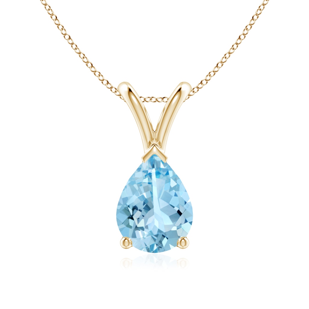 8x6mm AAAA V-Bale Pear-Shaped Aquamarine Solitaire Pendant in Yellow Gold