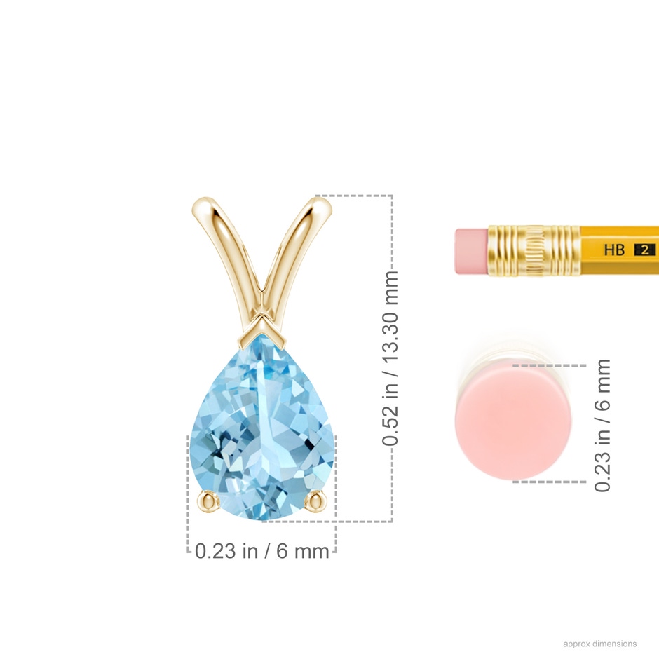 8x6mm AAAA V-Bale Pear-Shaped Aquamarine Solitaire Pendant in Yellow Gold ruler
