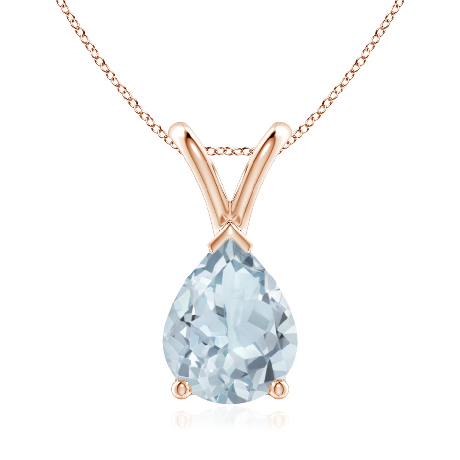 9x7mm A V-Bale Pear-Shaped Aquamarine Solitaire Pendant in 18K Rose Gold 