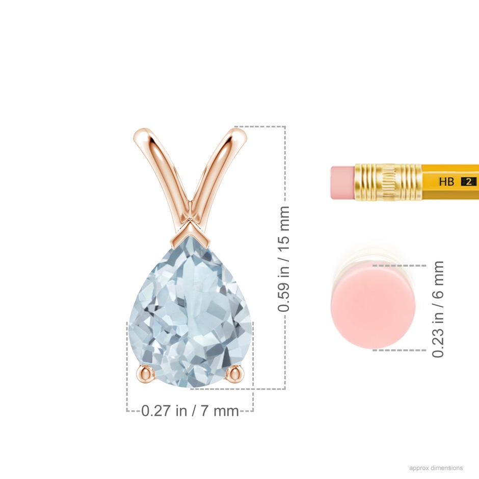 9x7mm A V-Bale Pear-Shaped Aquamarine Solitaire Pendant in 18K Rose Gold ruler