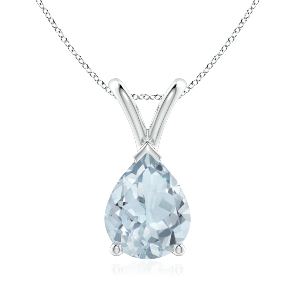 9x7mm A V-Bale Pear-Shaped Aquamarine Solitaire Pendant in 18K White Gold 