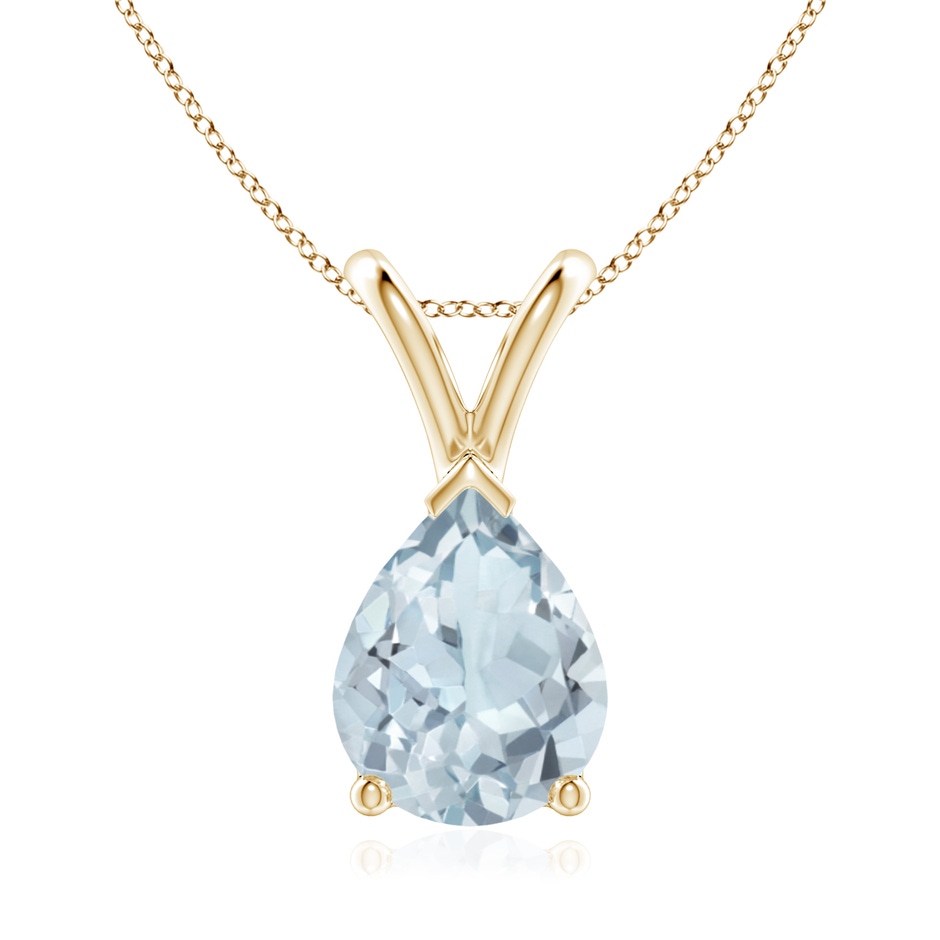 9x7mm A V-Bale Pear-Shaped Aquamarine Solitaire Pendant in 18K Yellow Gold 