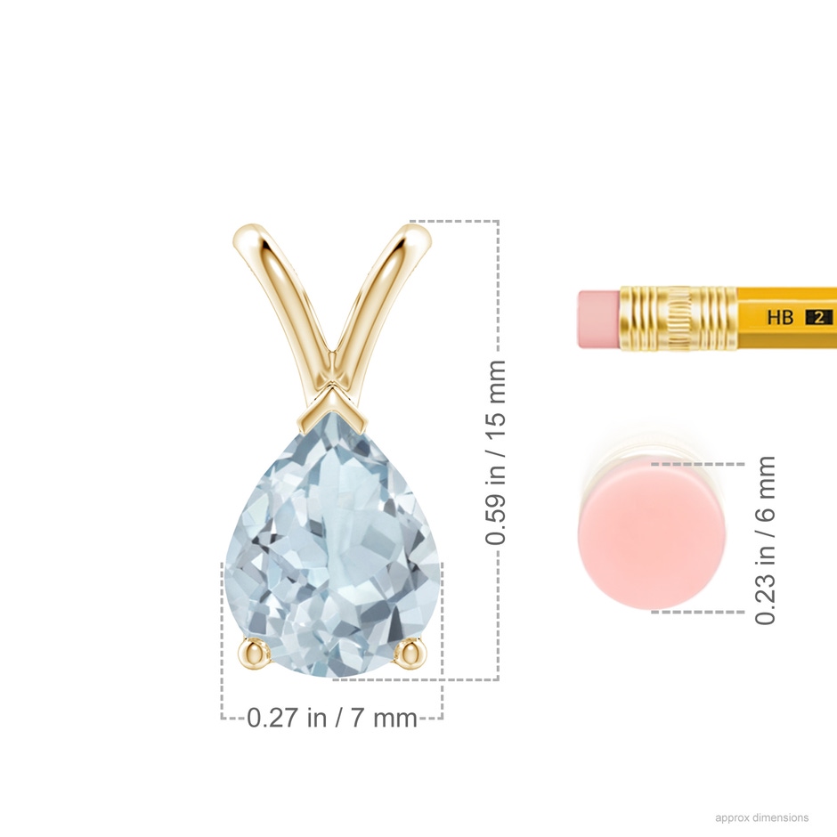 9x7mm A V-Bale Pear-Shaped Aquamarine Solitaire Pendant in 18K Yellow Gold ruler