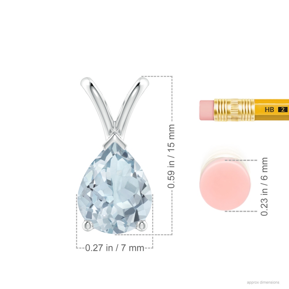 9x7mm A V-Bale Pear-Shaped Aquamarine Solitaire Pendant in S999 Silver ruler