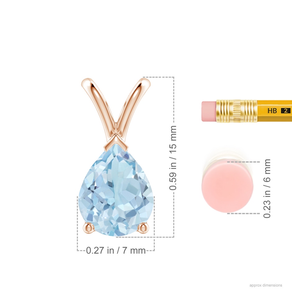 9x7mm AA V-Bale Pear-Shaped Aquamarine Solitaire Pendant in 18K Rose Gold ruler