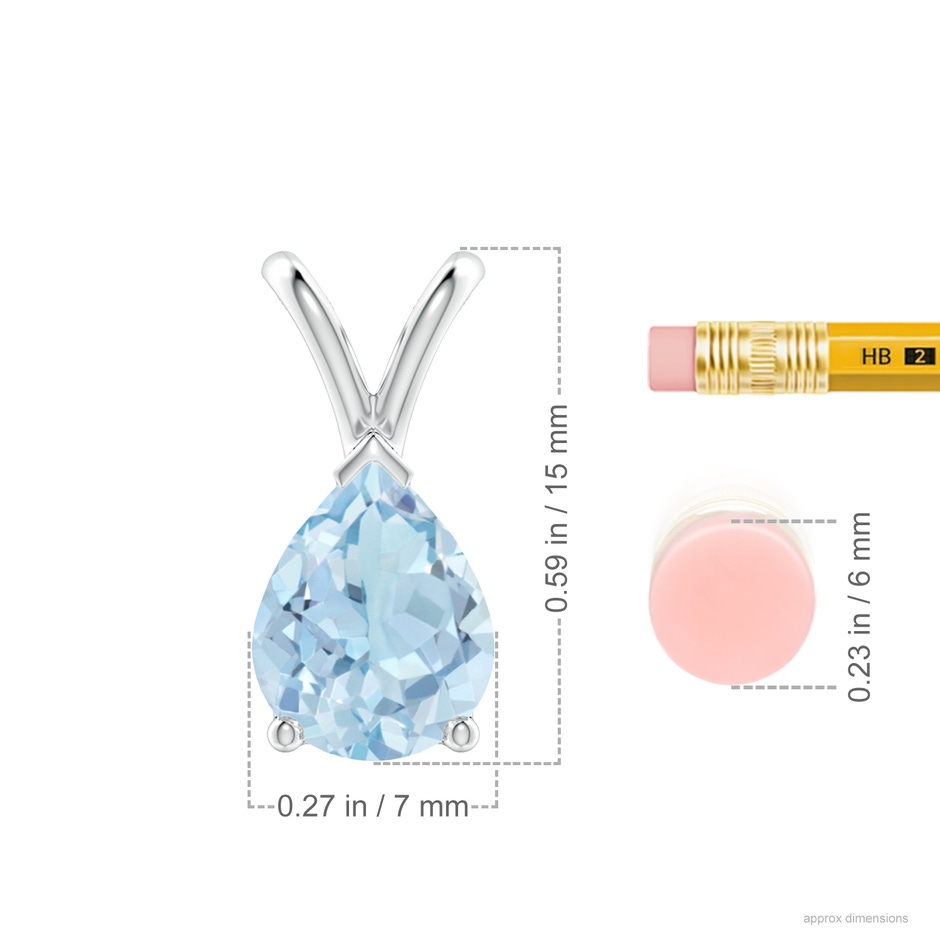 9x7mm AA V-Bale Pear-Shaped Aquamarine Solitaire Pendant in S999 Silver ruler