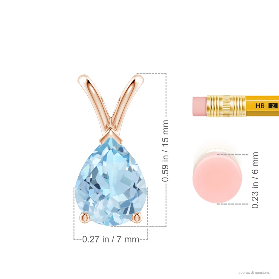 9x7mm AAA V-Bale Pear-Shaped Aquamarine Solitaire Pendant in 18K Rose Gold ruler