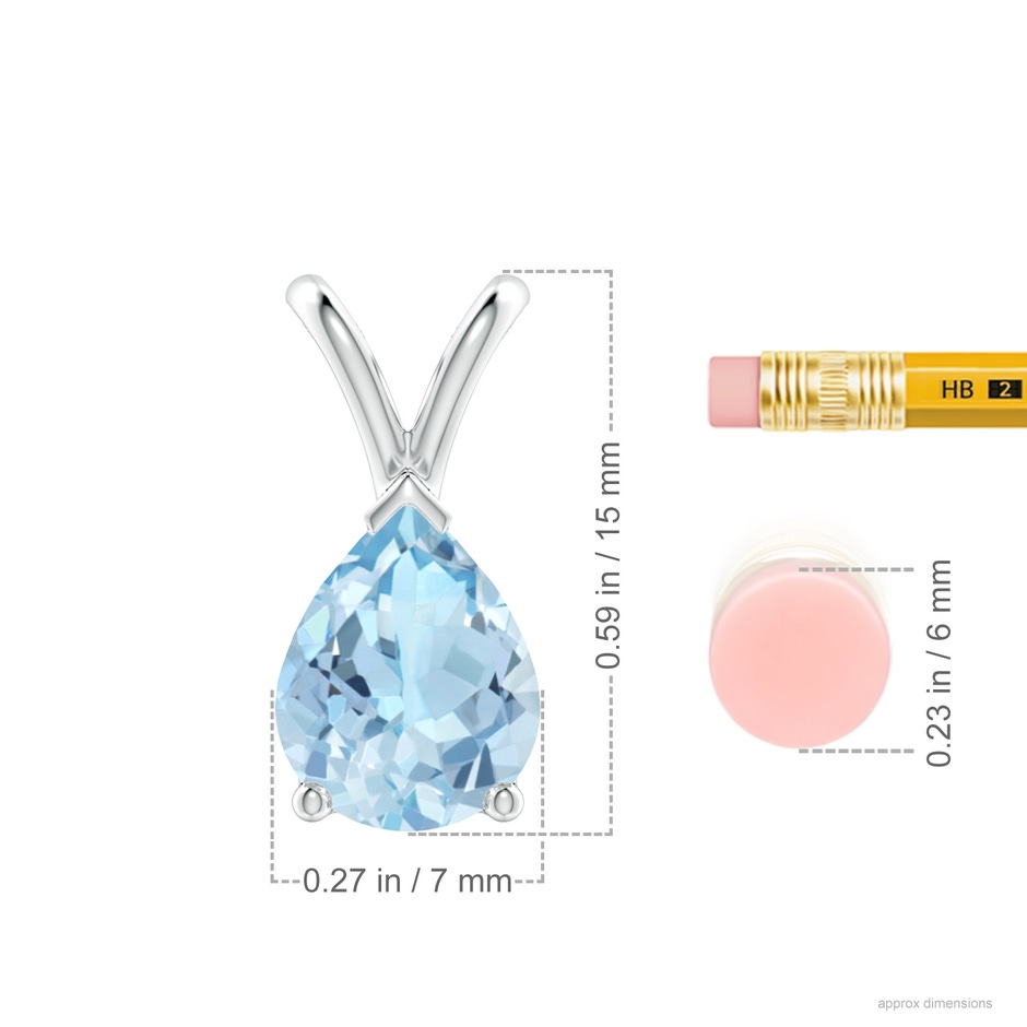 9x7mm AAA V-Bale Pear-Shaped Aquamarine Solitaire Pendant in 18K White Gold ruler