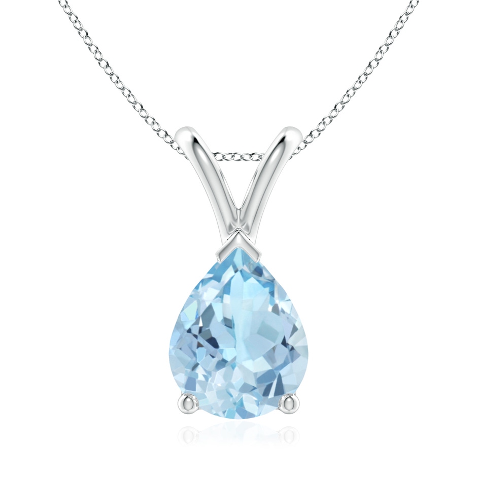 9x7mm AAA V-Bale Pear-Shaped Aquamarine Solitaire Pendant in White Gold 