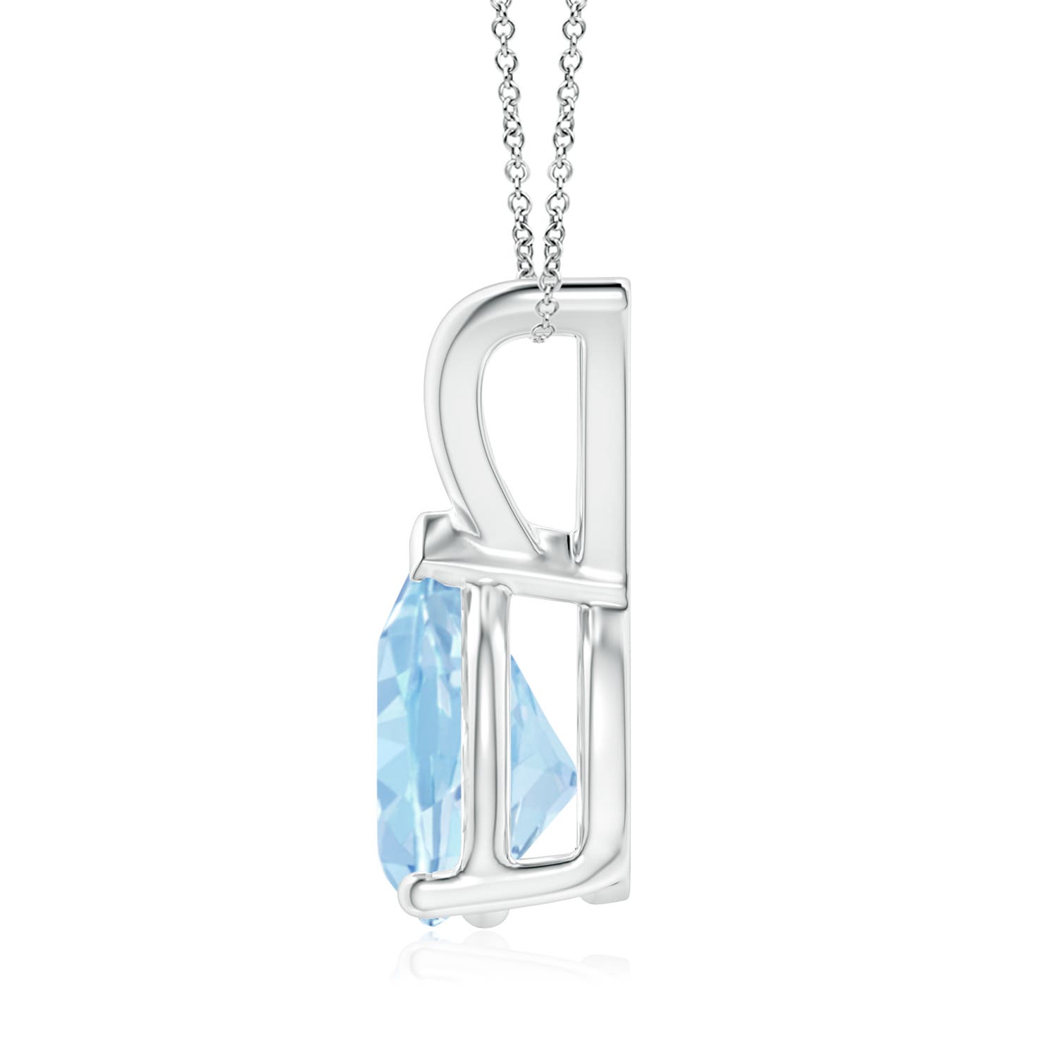 9x7mm AAA V-Bale Pear-Shaped Aquamarine Solitaire Pendant in White Gold