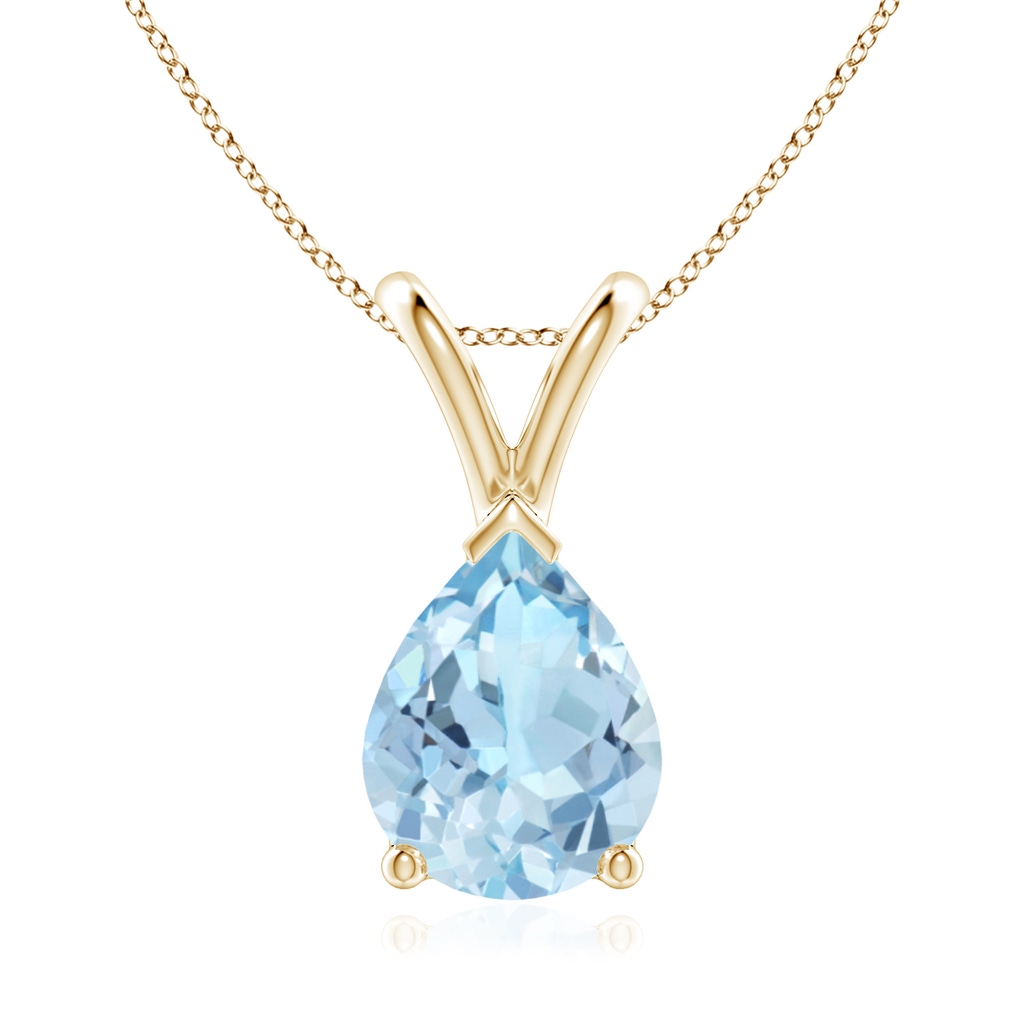 9x7mm AAA V-Bale Pear-Shaped Aquamarine Solitaire Pendant in Yellow Gold