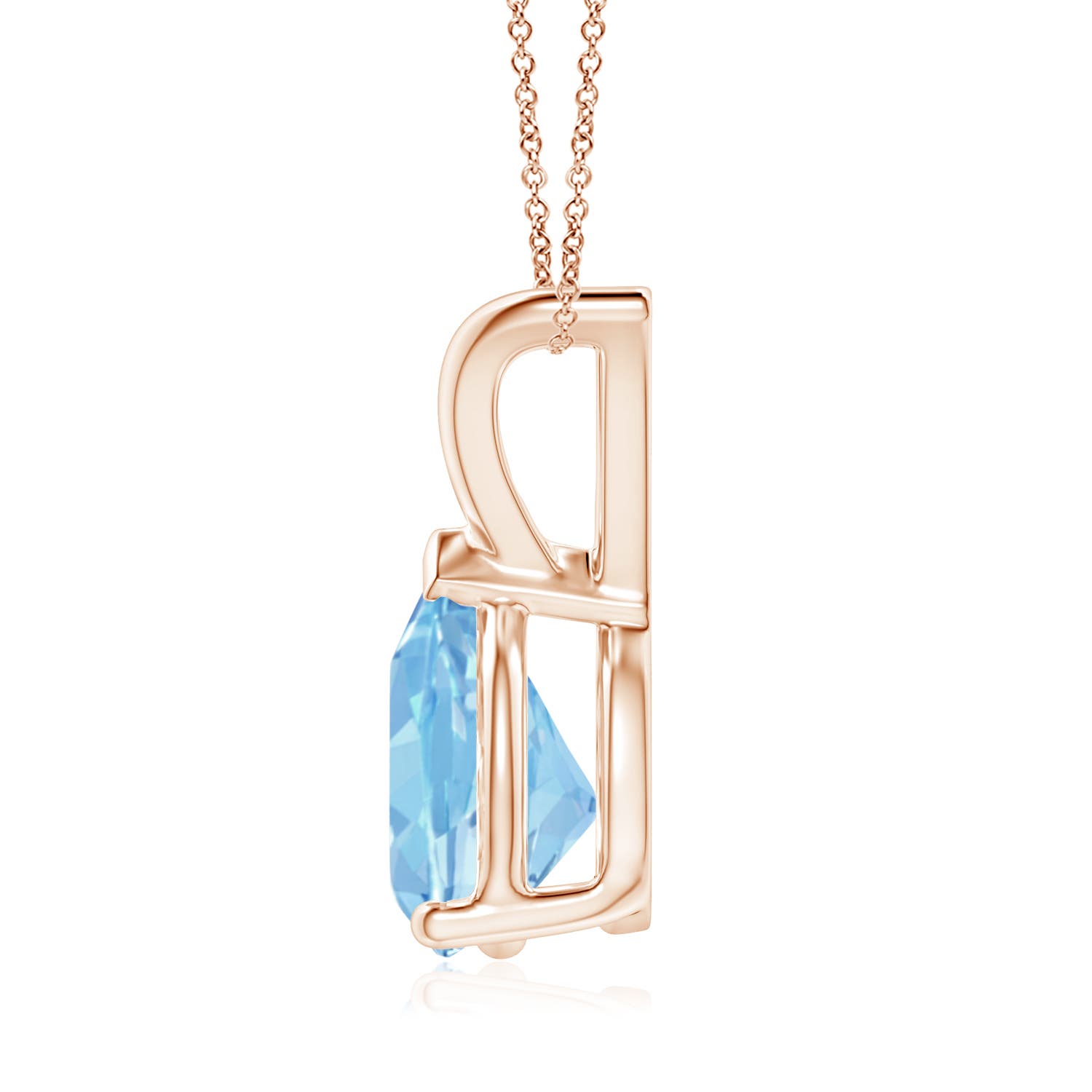 9x7mm AAAA V-Bale Pear-Shaped Aquamarine Solitaire Pendant in 18K Rose Gold