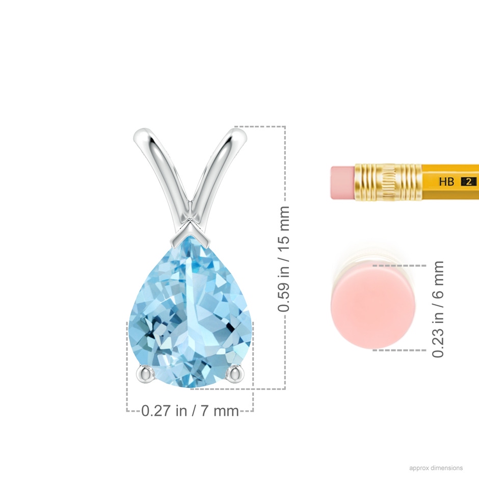 9x7mm AAAA V-Bale Pear-Shaped Aquamarine Solitaire Pendant in 18K White Gold ruler