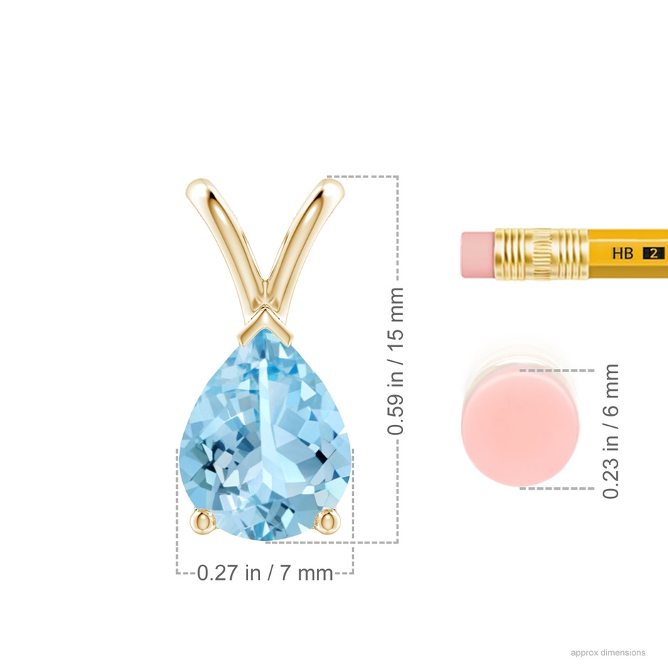 9x7mm AAAA V-Bale Pear-Shaped Aquamarine Solitaire Pendant in 18K Yellow Gold ruler