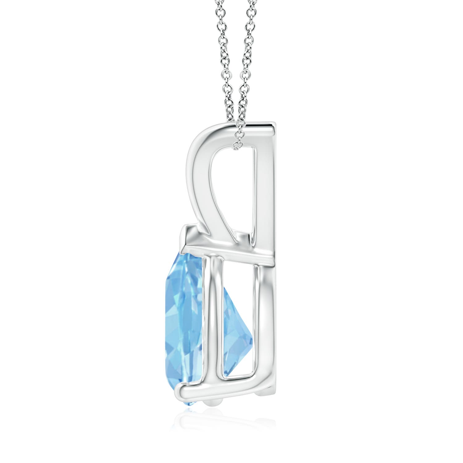 9x7mm AAAA V-Bale Pear-Shaped Aquamarine Solitaire Pendant in P950 Platinum