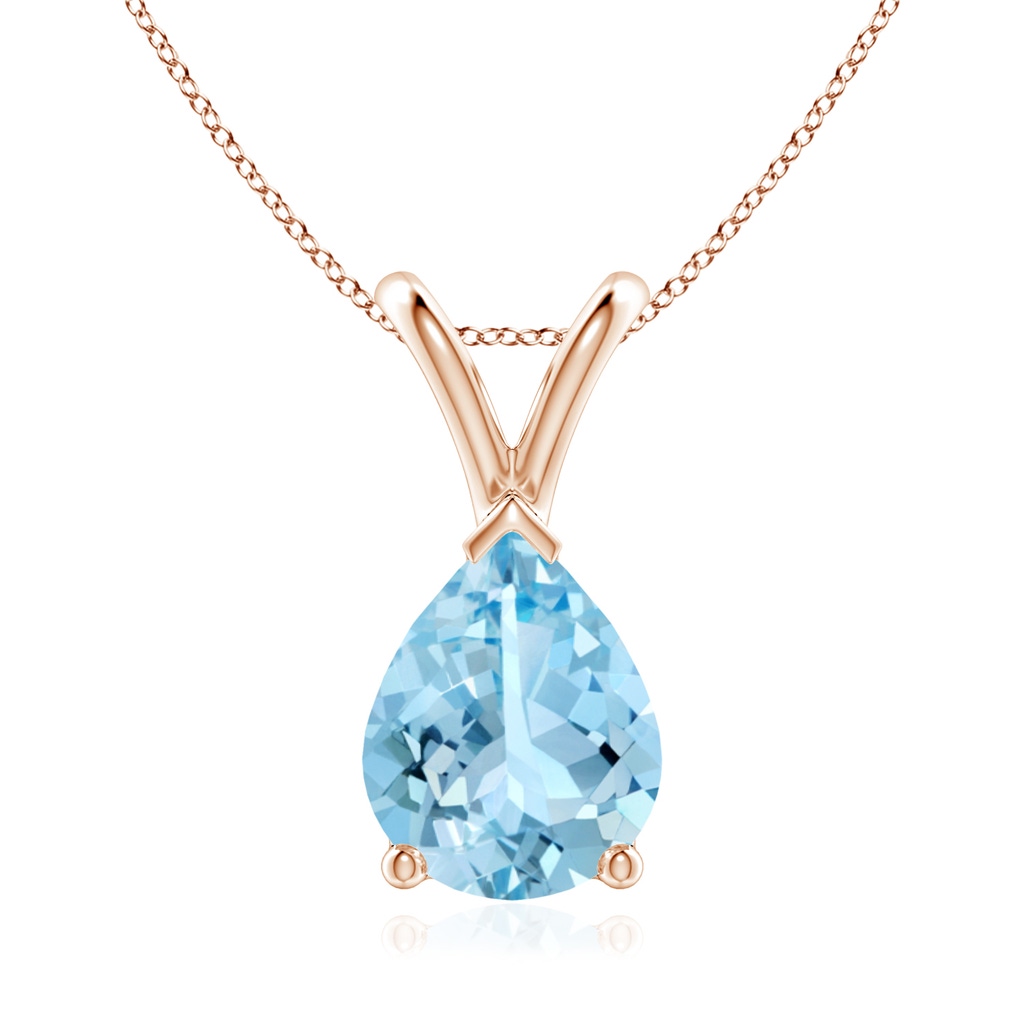 9x7mm AAAA V-Bale Pear-Shaped Aquamarine Solitaire Pendant in Rose Gold