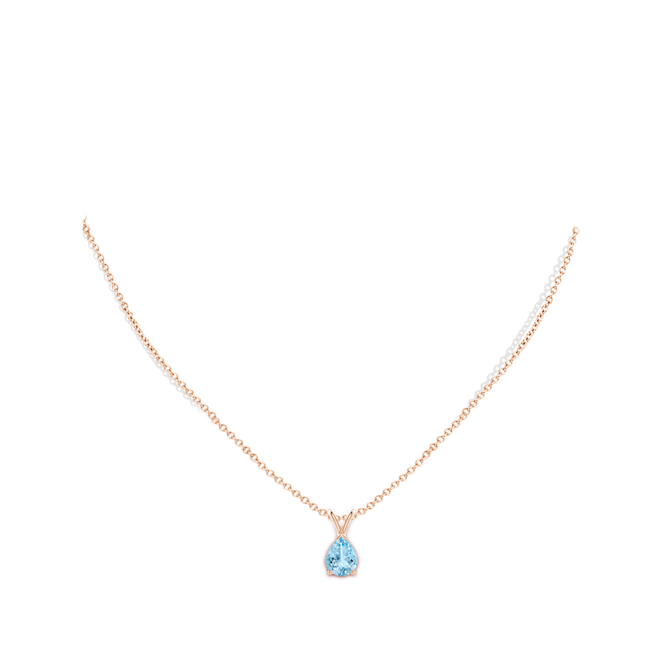 9x7mm AAAA V-Bale Pear-Shaped Aquamarine Solitaire Pendant in Rose Gold body-neck