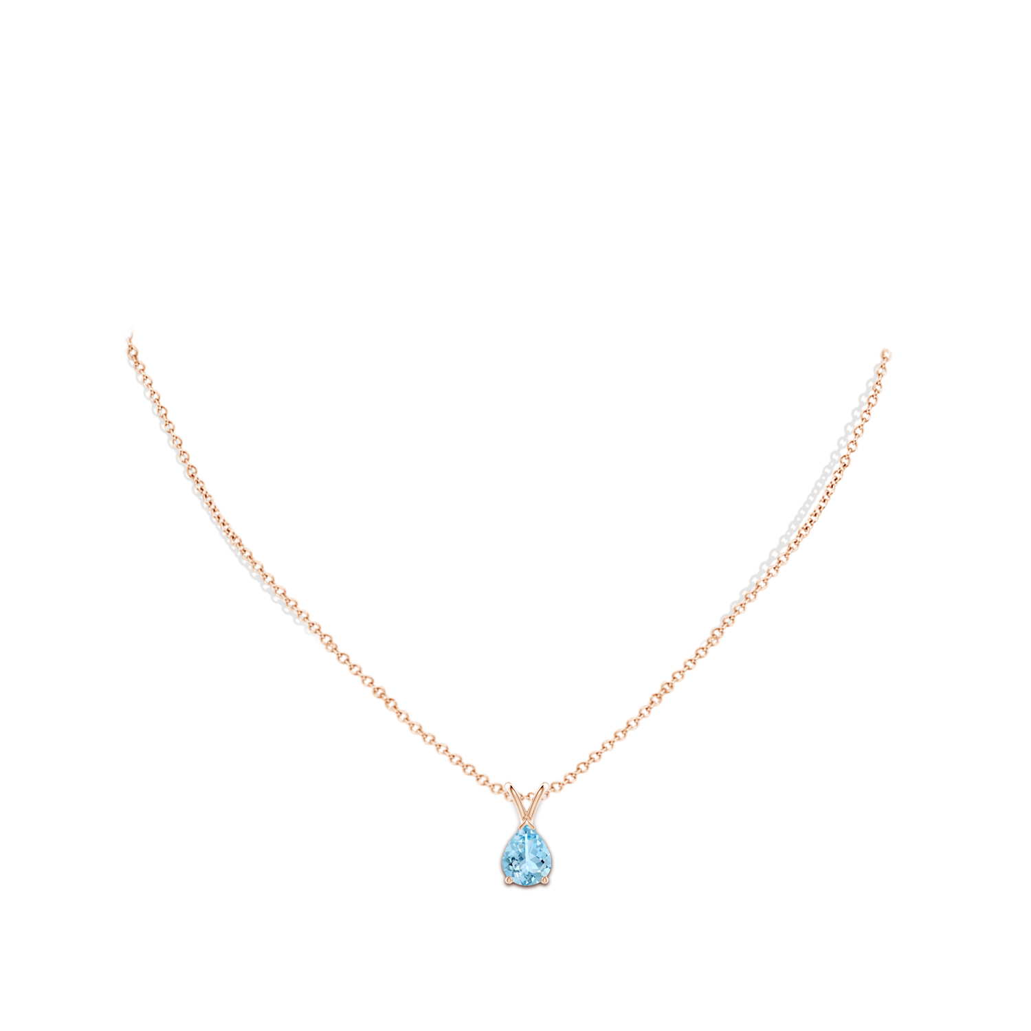 9x7mm AAAA V-Bale Pear-Shaped Aquamarine Solitaire Pendant in Rose Gold - body_neck