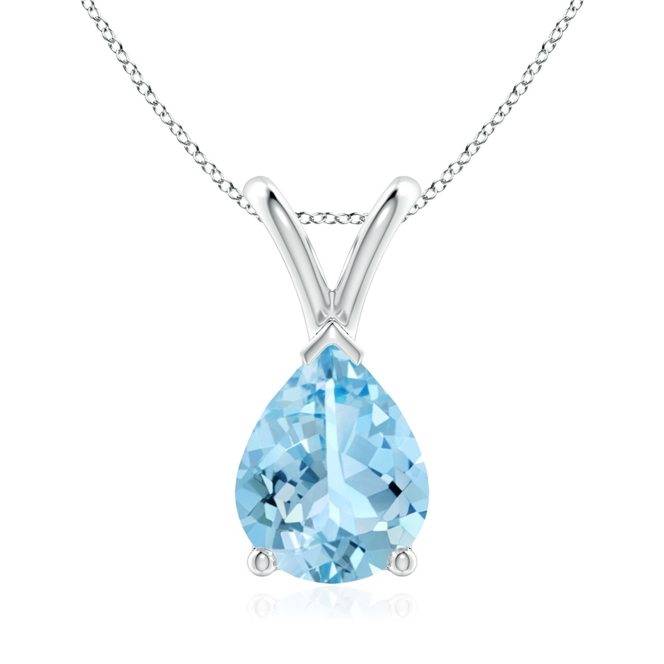 9x7mm AAAA V-Bale Pear-Shaped Aquamarine Solitaire Pendant in White Gold 