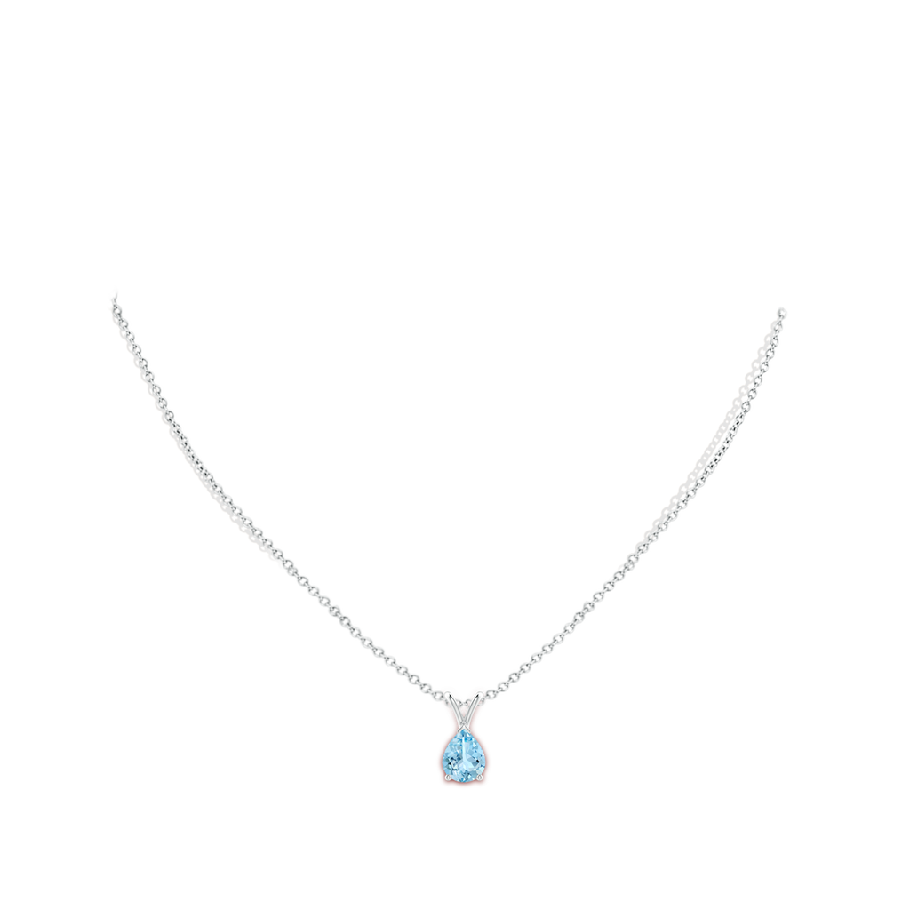 9x7mm AAAA V-Bale Pear-Shaped Aquamarine Solitaire Pendant in White Gold Body-Neck