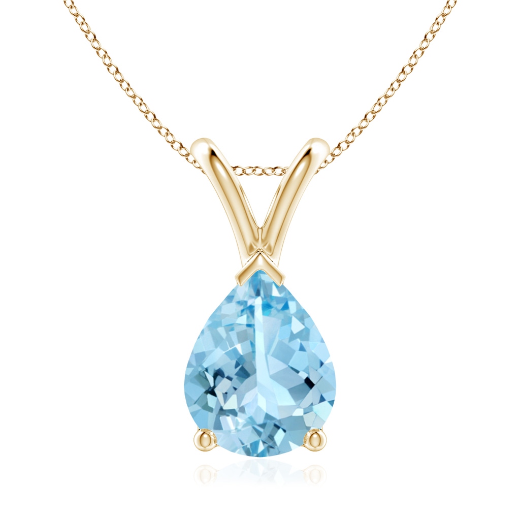 9x7mm AAAA V-Bale Pear-Shaped Aquamarine Solitaire Pendant in Yellow Gold