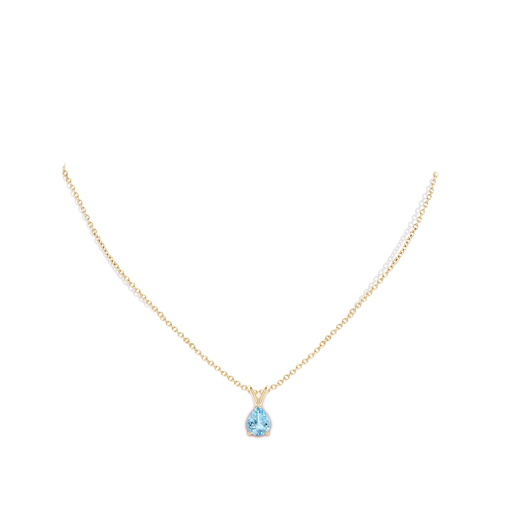 9x7mm AAAA V-Bale Pear-Shaped Aquamarine Solitaire Pendant in Yellow Gold Body-Neck