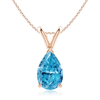 10x6.5mm AAAA V-Bale Pear-Shaped Fancy Intense Blue Diamond Solitaire Pendant in 18K Rose Gold