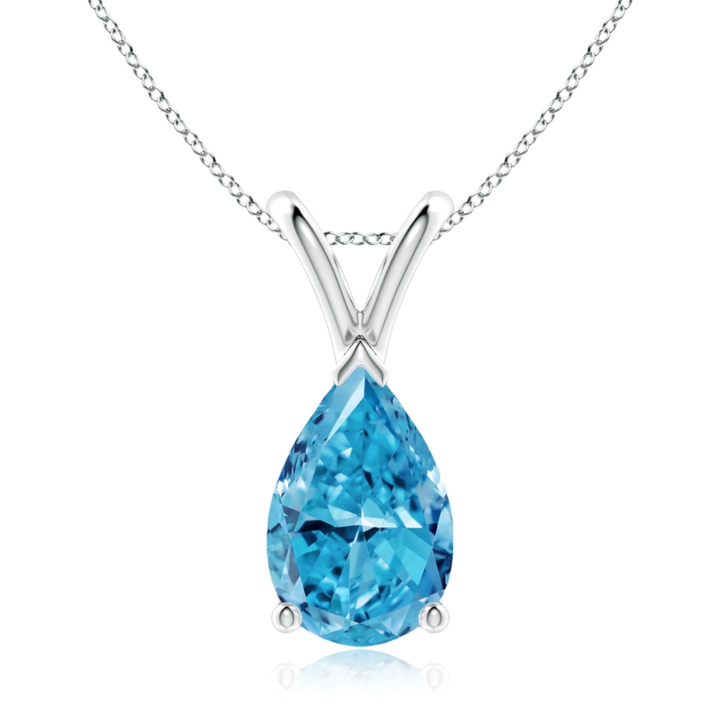 10x6.5mm AAAA V-Bale Pear-Shaped Fancy Intense Blue Diamond Solitaire Pendant in P950 Platinum