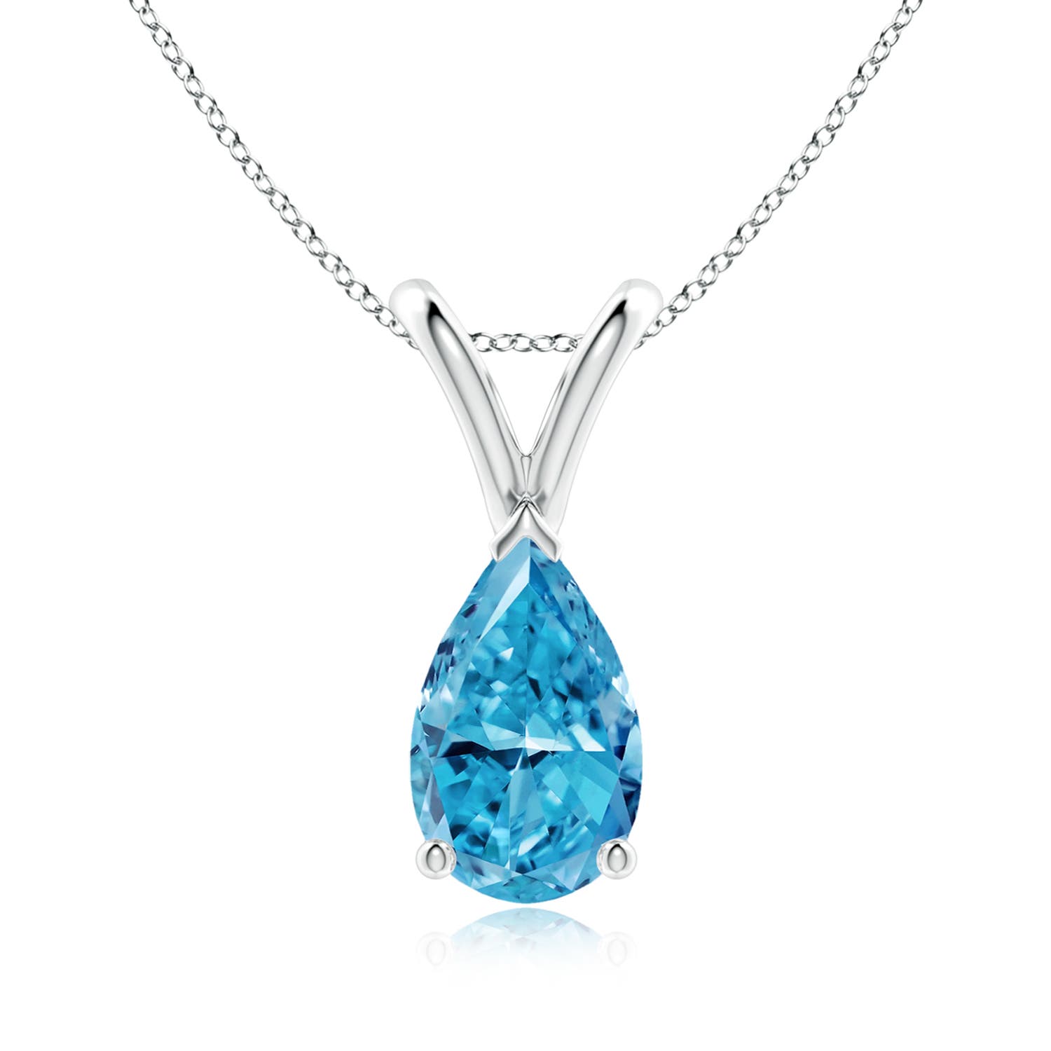 Angara 1.0 CTW V-Bale Pear-Shaped Fancy Intense Blue Diamond Solitaire Pendant in 18K White Gold
