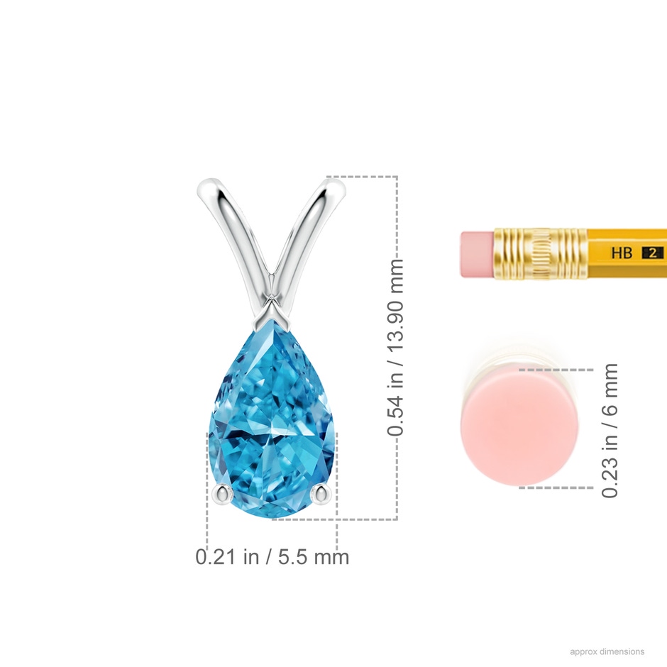 9x5.5mm AAAA V-Bale Pear-Shaped Fancy Intense Blue Diamond Solitaire Pendant in P950 Platinum ruler