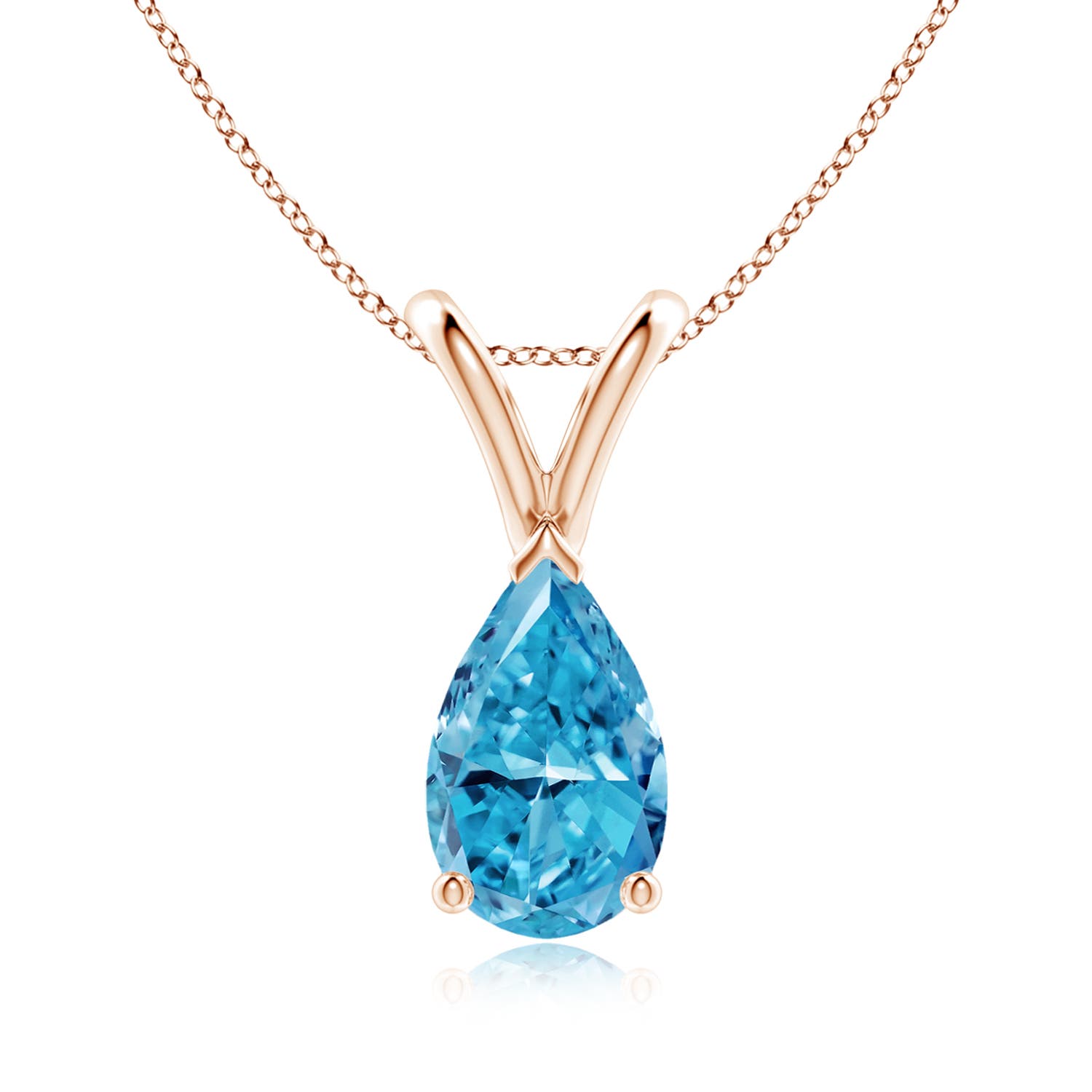 Angara 1.0 CTW V-Bale Pear-Shaped Fancy Intense Blue Diamond Solitaire Pendant in 14K Rose Gold