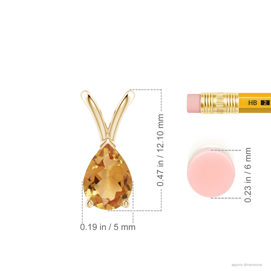 7x5mm A V-Bale Pear-Shaped Citrine Solitaire Pendant in Yellow Gold ruler