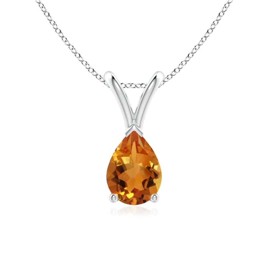 7x5mm AAA V-Bale Pear-Shaped Citrine Solitaire Pendant in White Gold 