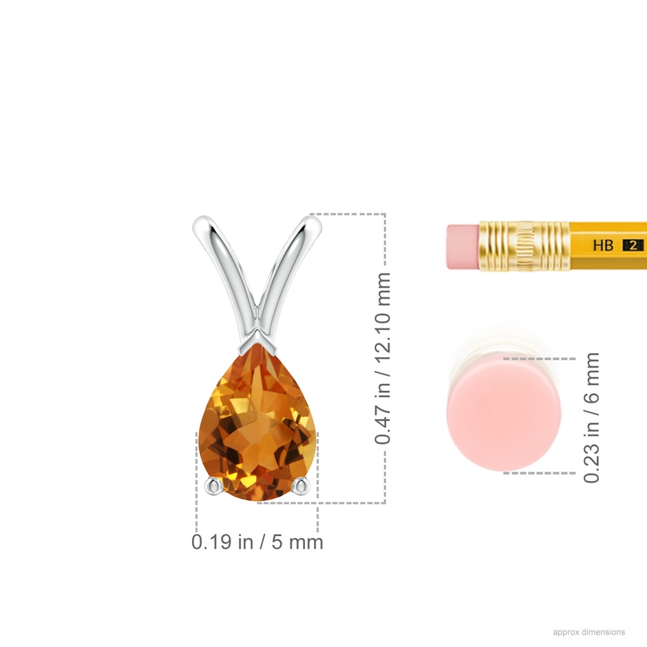 7x5mm AAA V-Bale Pear-Shaped Citrine Solitaire Pendant in White Gold ruler