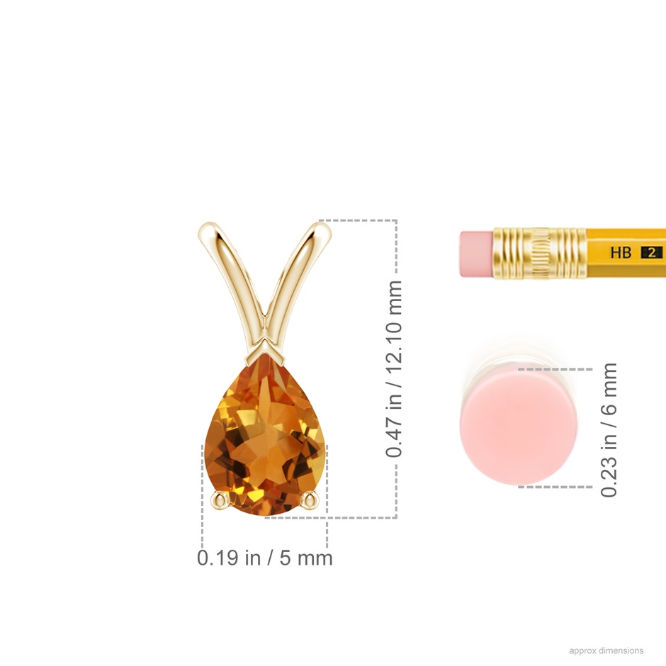 7x5mm AAA V-Bale Pear-Shaped Citrine Solitaire Pendant in Yellow Gold ruler