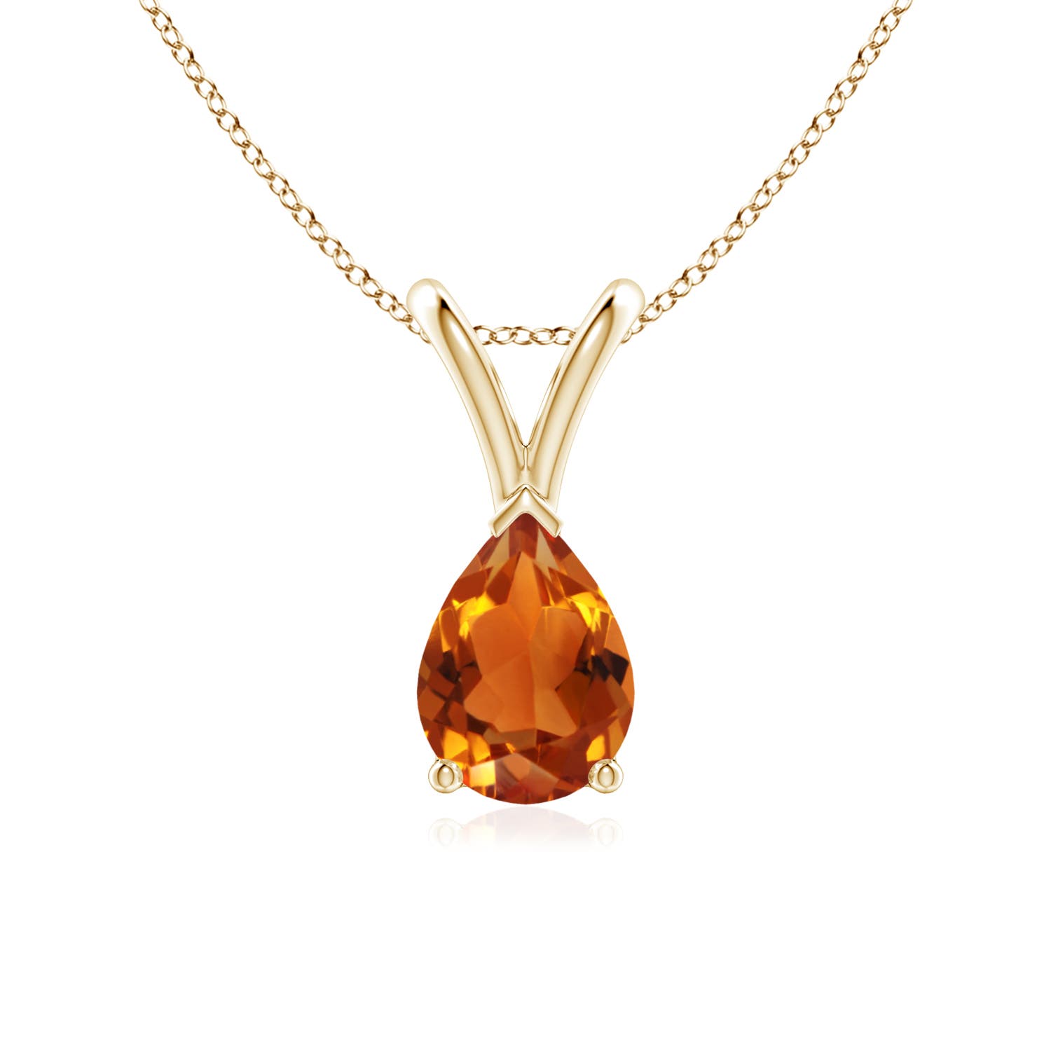 7x5mm AAAA V-Bale Pear-Shaped Citrine Solitaire Pendant in 18K Yellow Gold