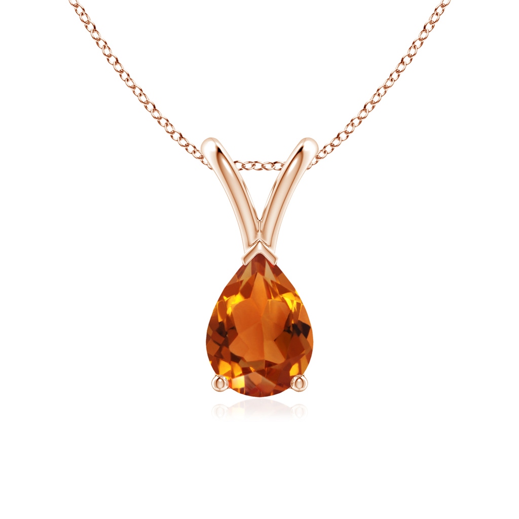 7x5mm AAAA V-Bale Pear-Shaped Citrine Solitaire Pendant in Rose Gold