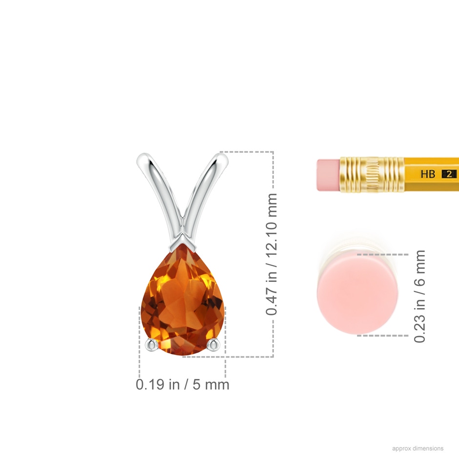 7x5mm AAAA V-Bale Pear-Shaped Citrine Solitaire Pendant in S999 Silver ruler