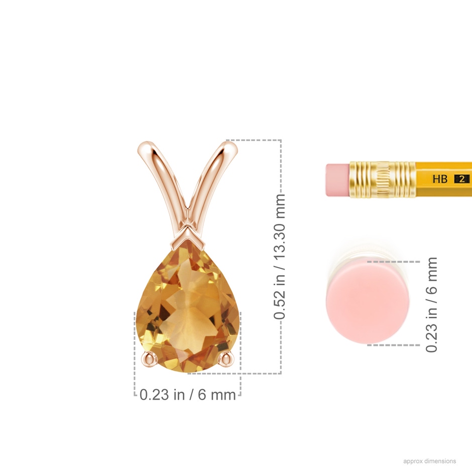8x6mm A V-Bale Pear-Shaped Citrine Solitaire Pendant in 18K Rose Gold ruler