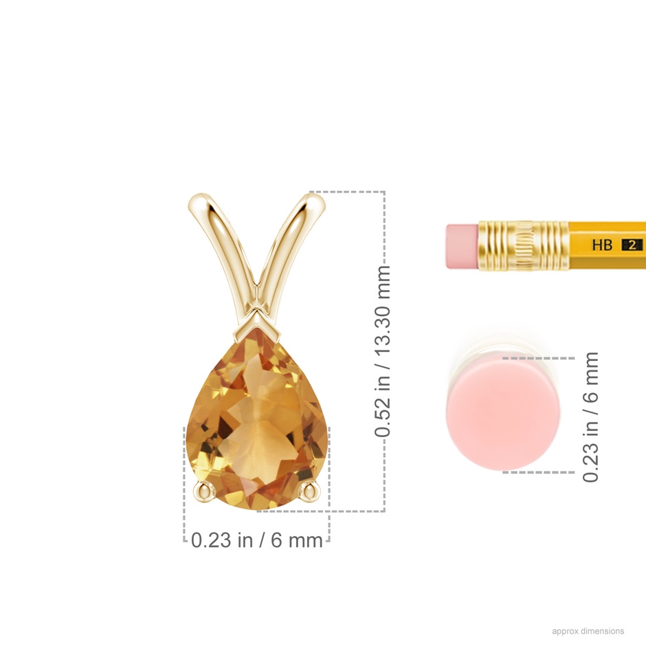 8x6mm A V-Bale Pear-Shaped Citrine Solitaire Pendant in 18K Yellow Gold ruler