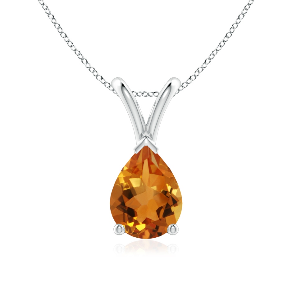 8x6mm AAA V-Bale Pear-Shaped Citrine Solitaire Pendant in 18K White Gold 