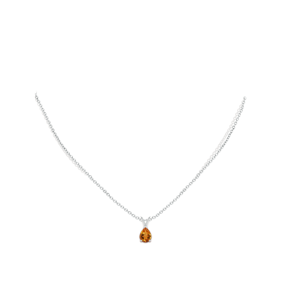 8x6mm AAA V-Bale Pear-Shaped Citrine Solitaire Pendant in 18K White Gold pen