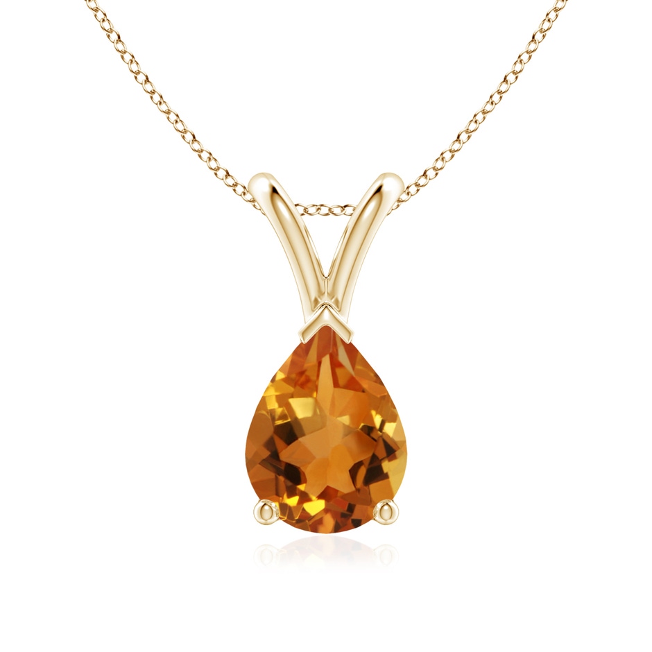8x6mm AAA V-Bale Pear-Shaped Citrine Solitaire Pendant in Yellow Gold 