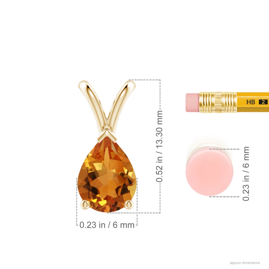 8x6mm AAA V-Bale Pear-Shaped Citrine Solitaire Pendant in Yellow Gold ruler