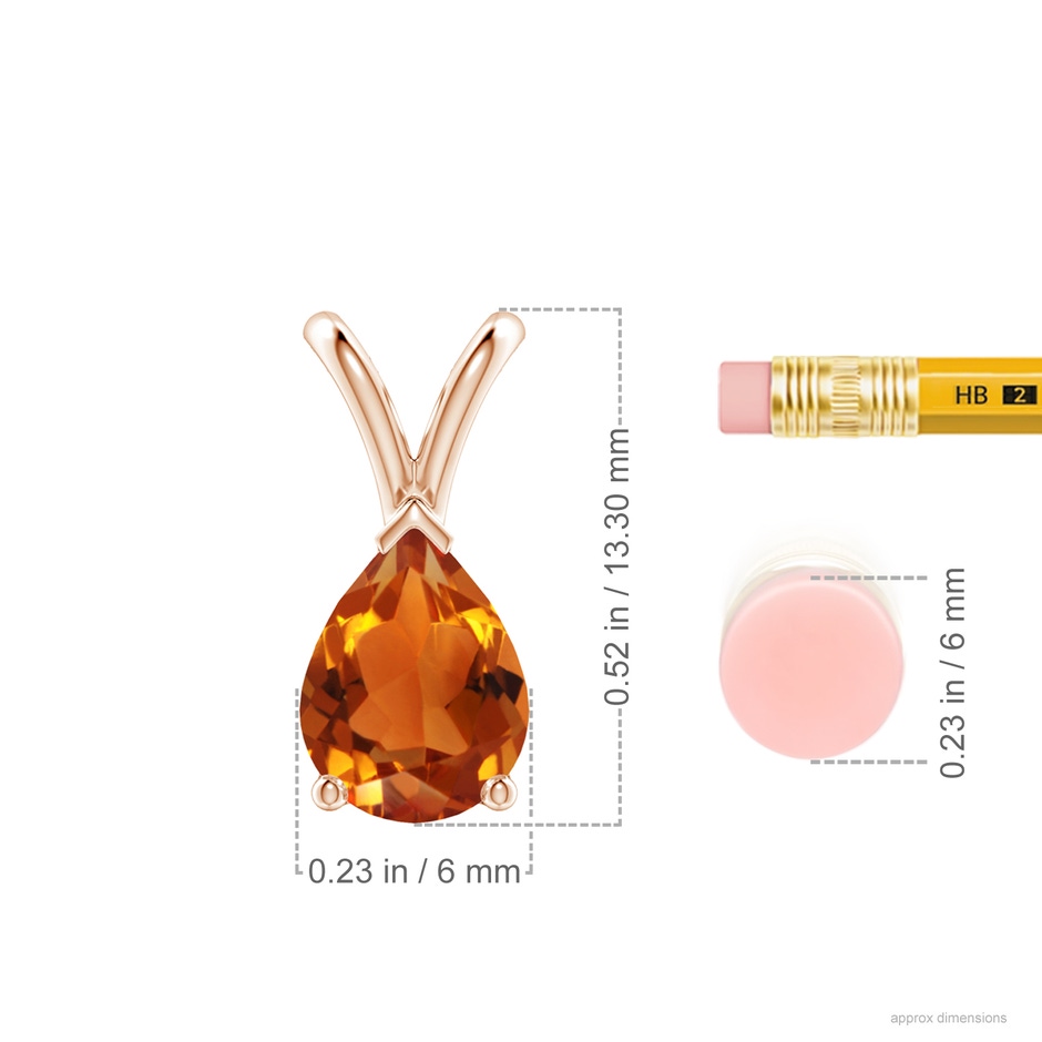 8x6mm AAAA V-Bale Pear-Shaped Citrine Solitaire Pendant in 18K Rose Gold ruler