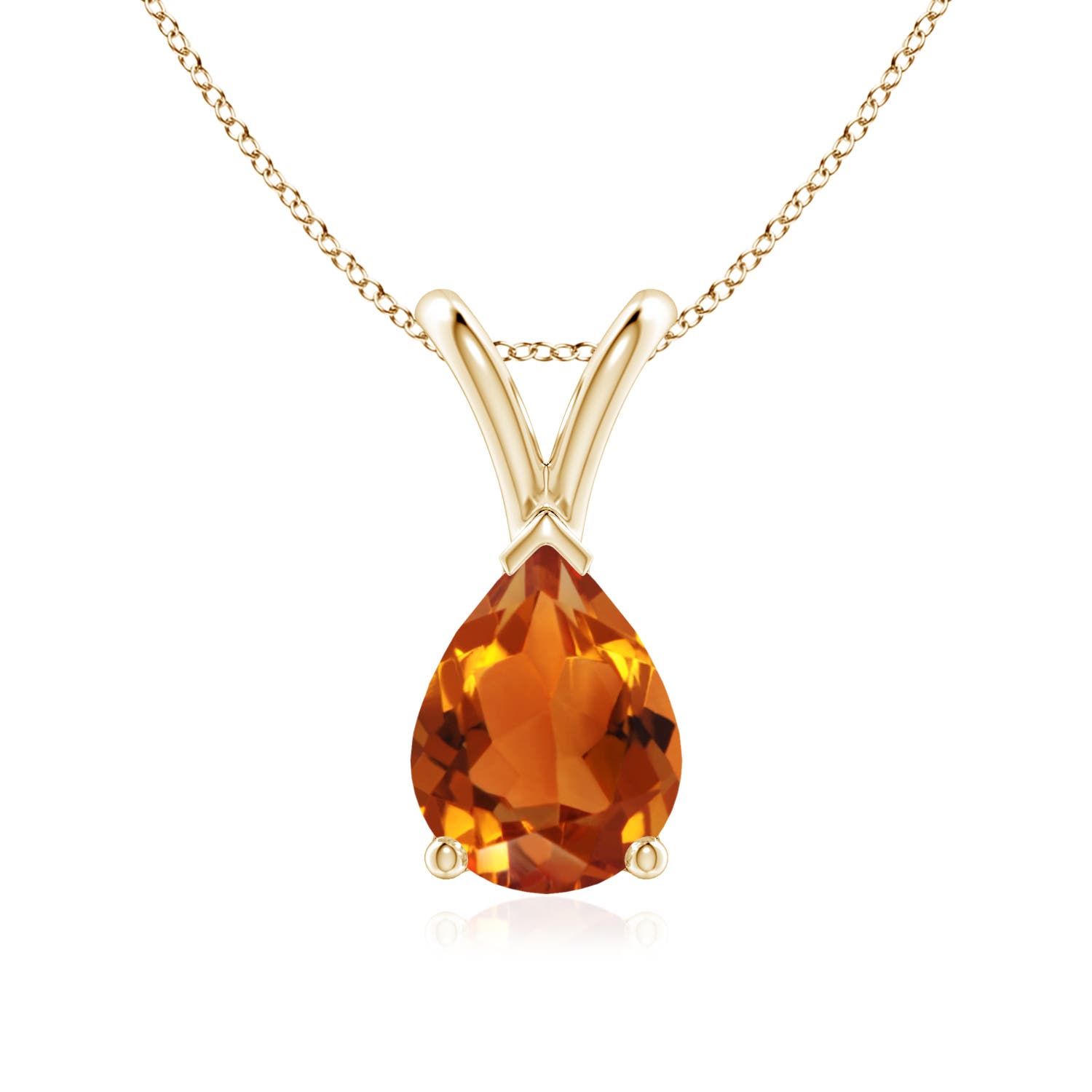 8x6mm AAAA V-Bale Pear-Shaped Citrine Solitaire Pendant in 18K Yellow Gold